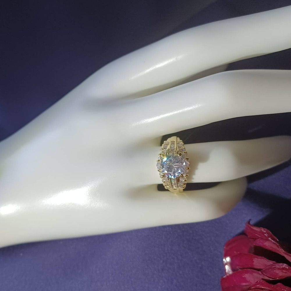 Swarovski Elements - Size 6¾ - Gold tone ring as pictured